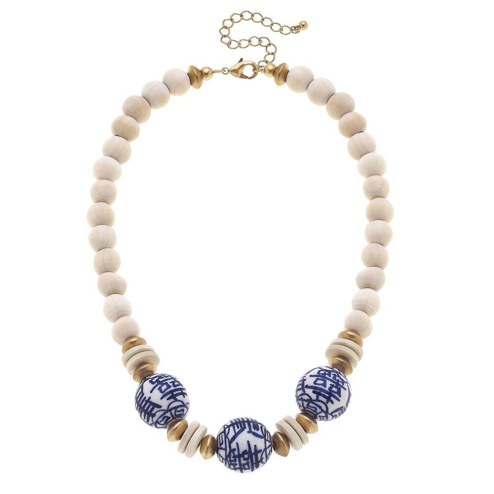 NEW CANVAS STYLE women's hazel chinoiserie & painted wood necklace in ivory